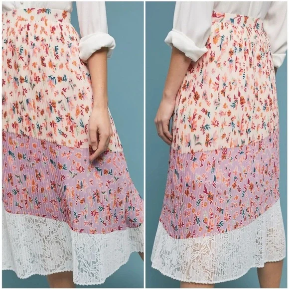 Anthropologie LAIA Pleated Floral Pink and White Midi Skirt Size XL - Picture 4 of 10